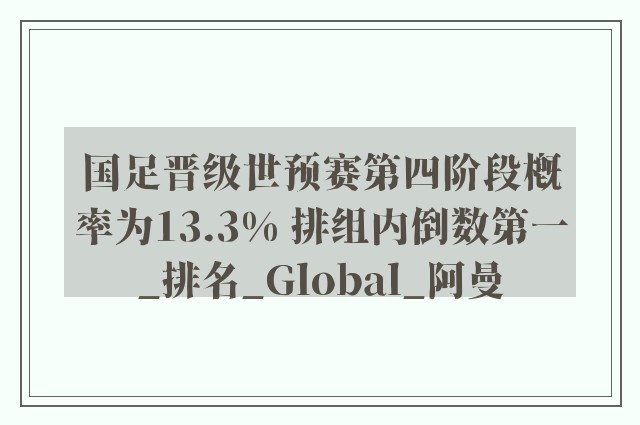 国足晋级世预赛第四阶段概率为13.3% 排组内倒数第一_排名_Global_阿曼