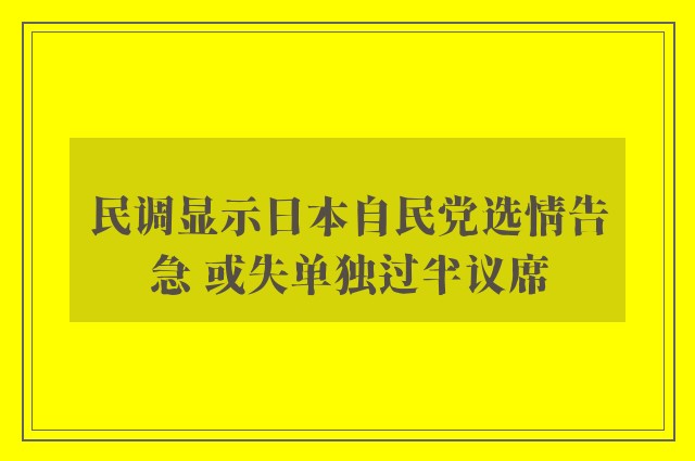 民调显示日本自民党选情告急 或失单独过半议席