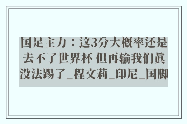 国足主力：这3分大概率还是去不了世界杯 但再输我们真没法踢了_程文莉_印尼_国脚