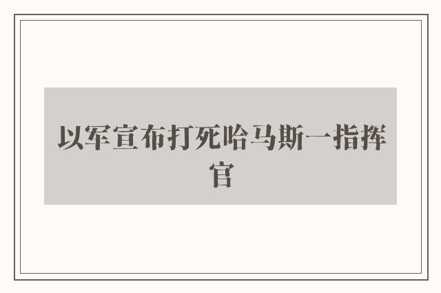 以军宣布打死哈马斯一指挥官