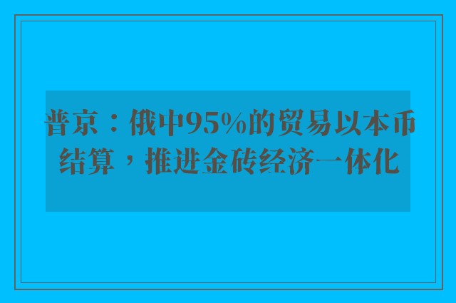 普京：俄中95%的贸易以本币结算，推进金砖经济一体化